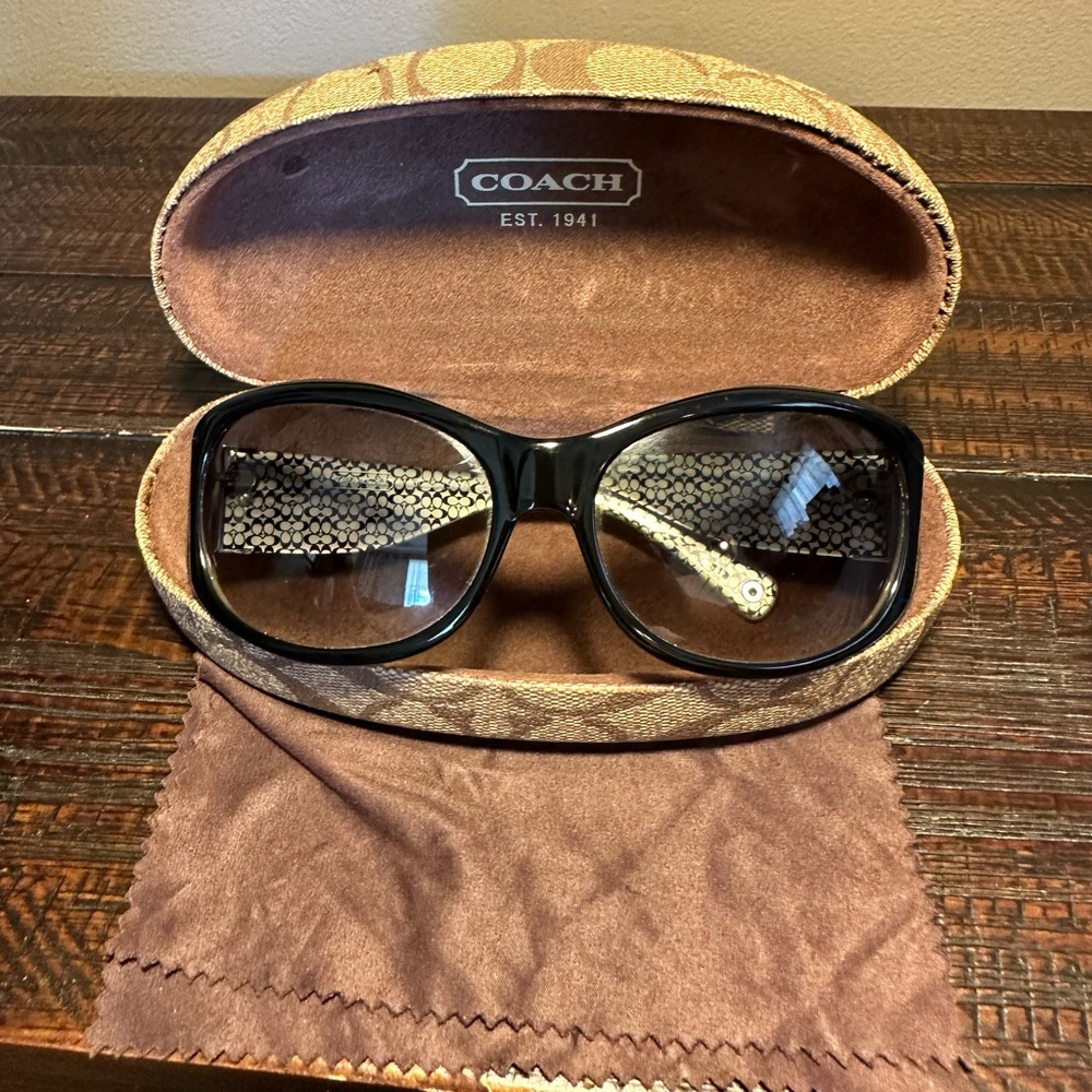 Coach Black Suzie Sunglasses Butterfly Rhinestones Accent includes Case & Cloth